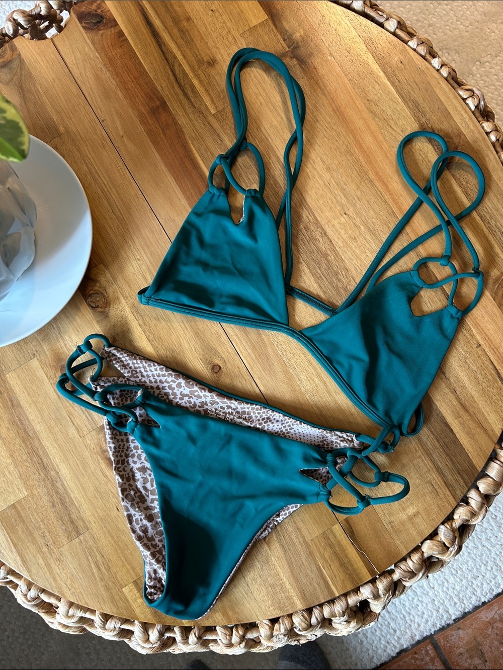 ACACIA swim - green Triangle Bikini Top & Tie-Side Bottoms